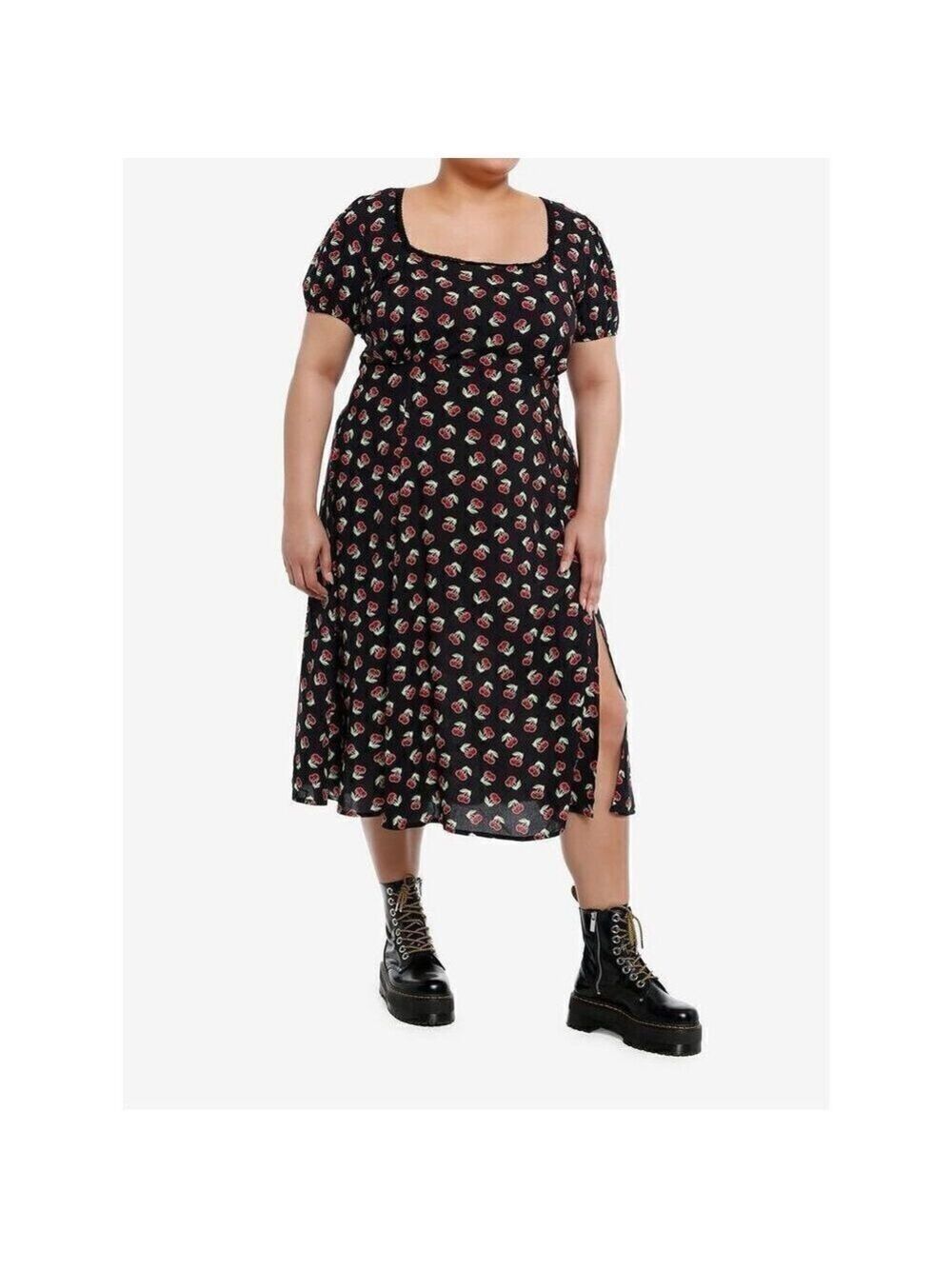 Red Cherry Empire Midi Dress Plus Size 1